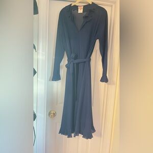 GUC Vintage Sheer Navy Long Sleeve Dress with Ruffle Details